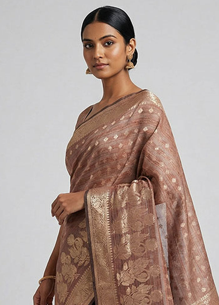 Pink Kora Silk Saree With Blouse Piece