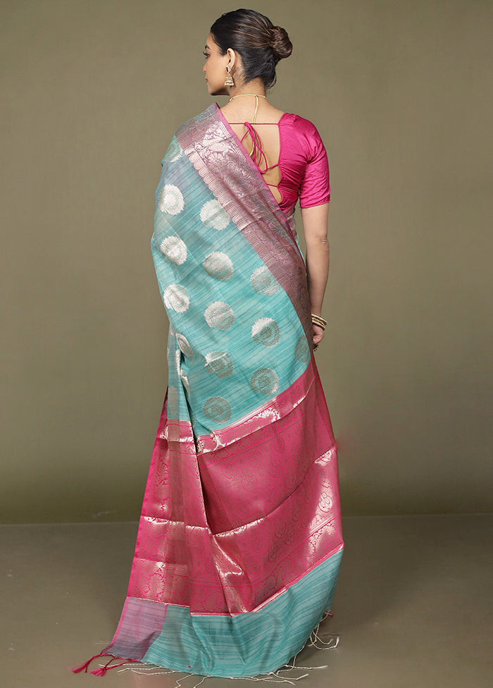 Green Kora Silk Saree With Blouse Piece