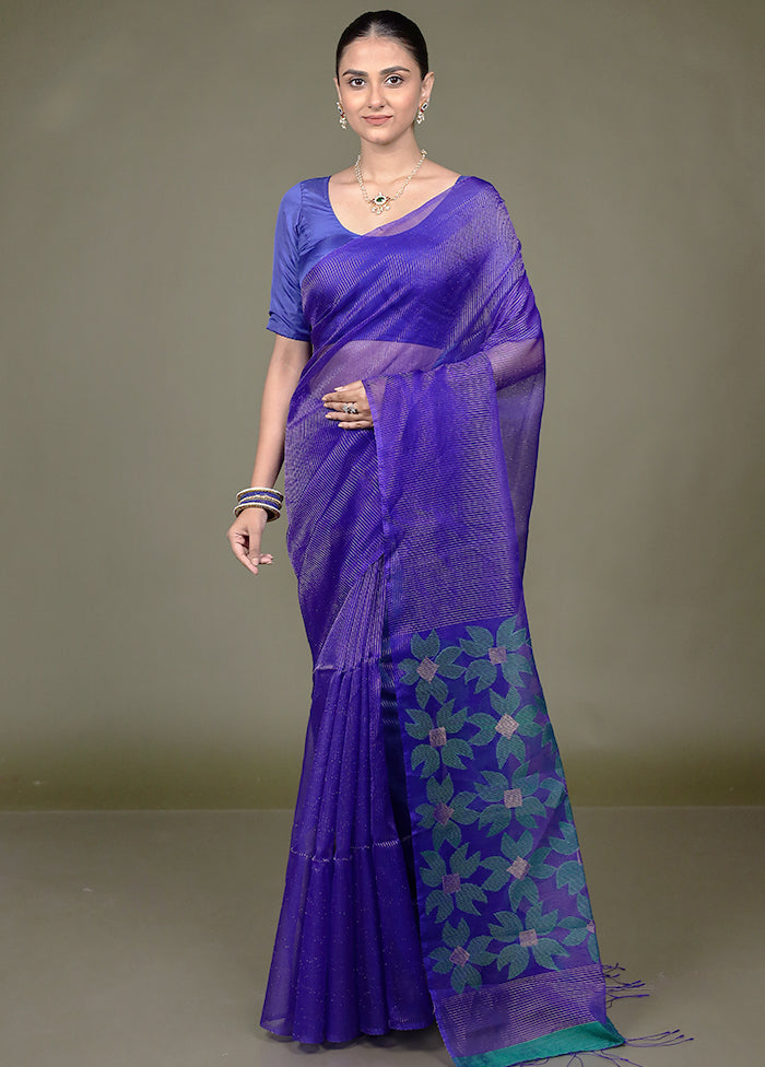 Blue Handloom Matka Pure Silk Saree With Blouse Piece
