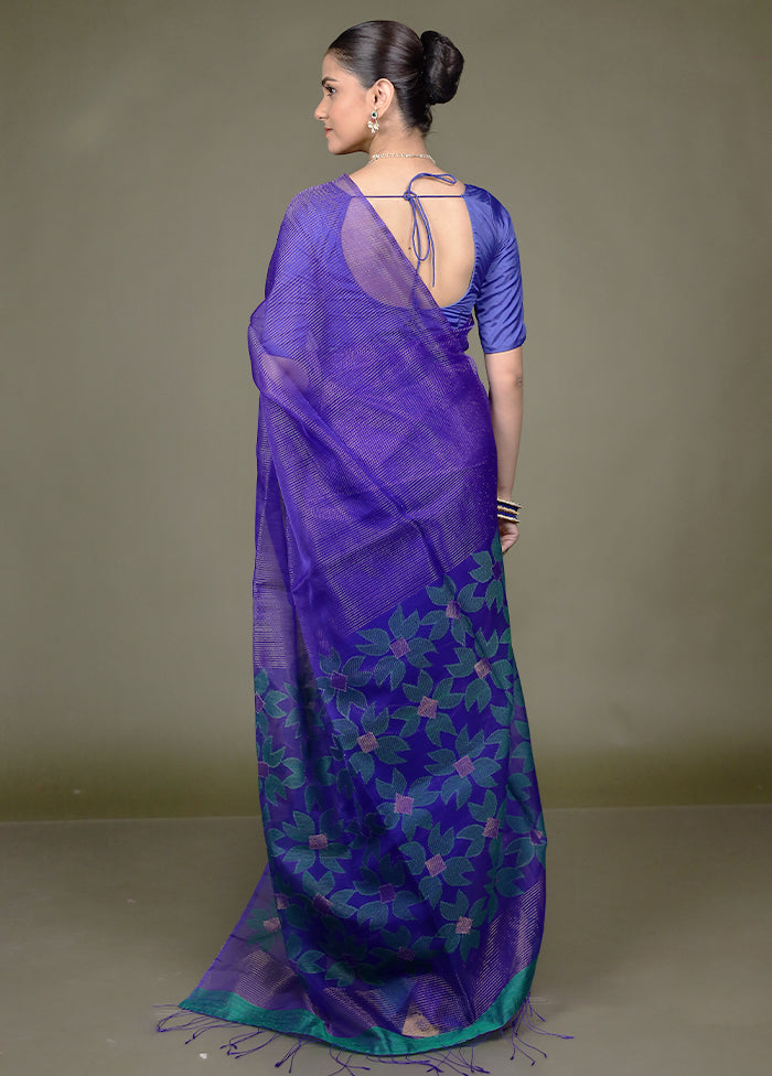 Blue Handloom Matka Pure Silk Saree With Blouse Piece