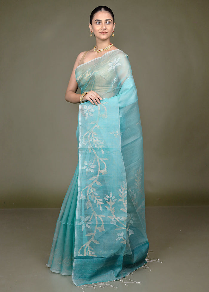 Green Handloom Matka Pure Silk Saree With Blouse Piece