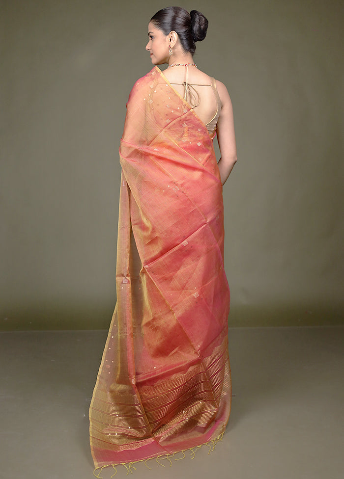 Pink Handloom Matka Pure Silk Saree With Blouse Piece