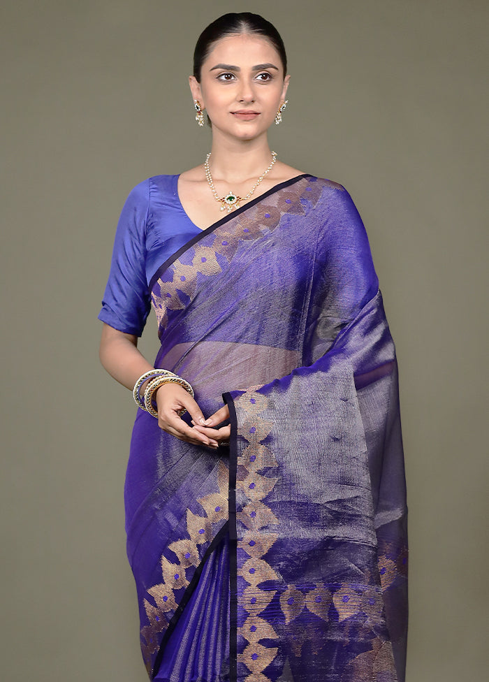 Blue Handloom Matka Pure Silk Saree With Blouse Piece