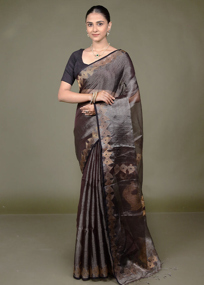 Black Handloom Matka Pure Silk Saree With Blouse Piece