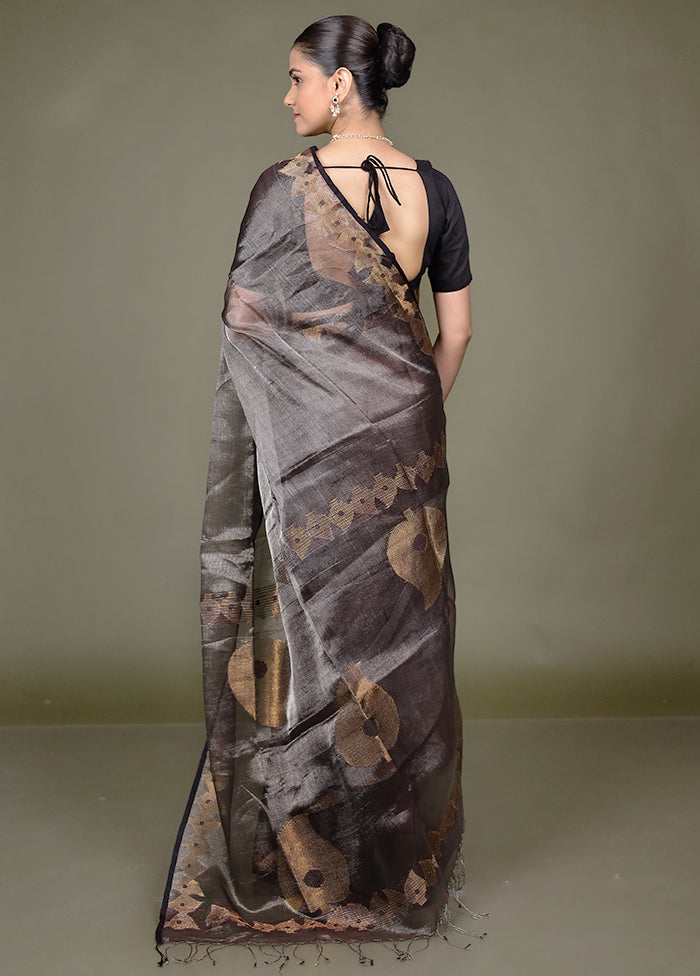 Black Handloom Matka Pure Silk Saree With Blouse Piece