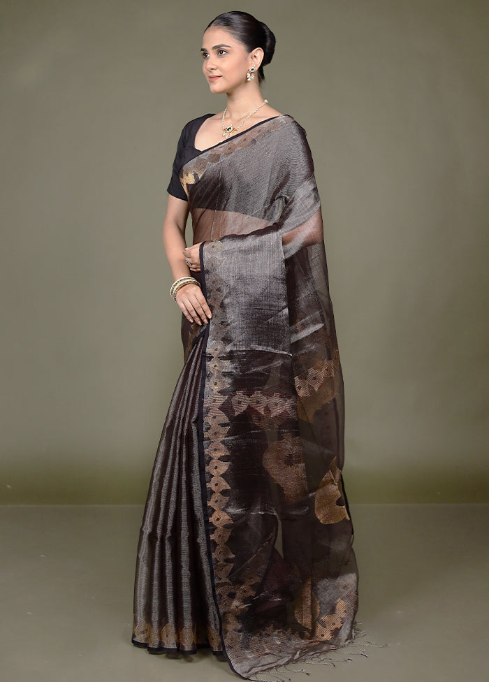 Black Handloom Matka Pure Silk Saree With Blouse Piece