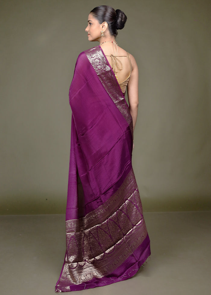 Purple Chiffon Silk Saree With Blouse Piece