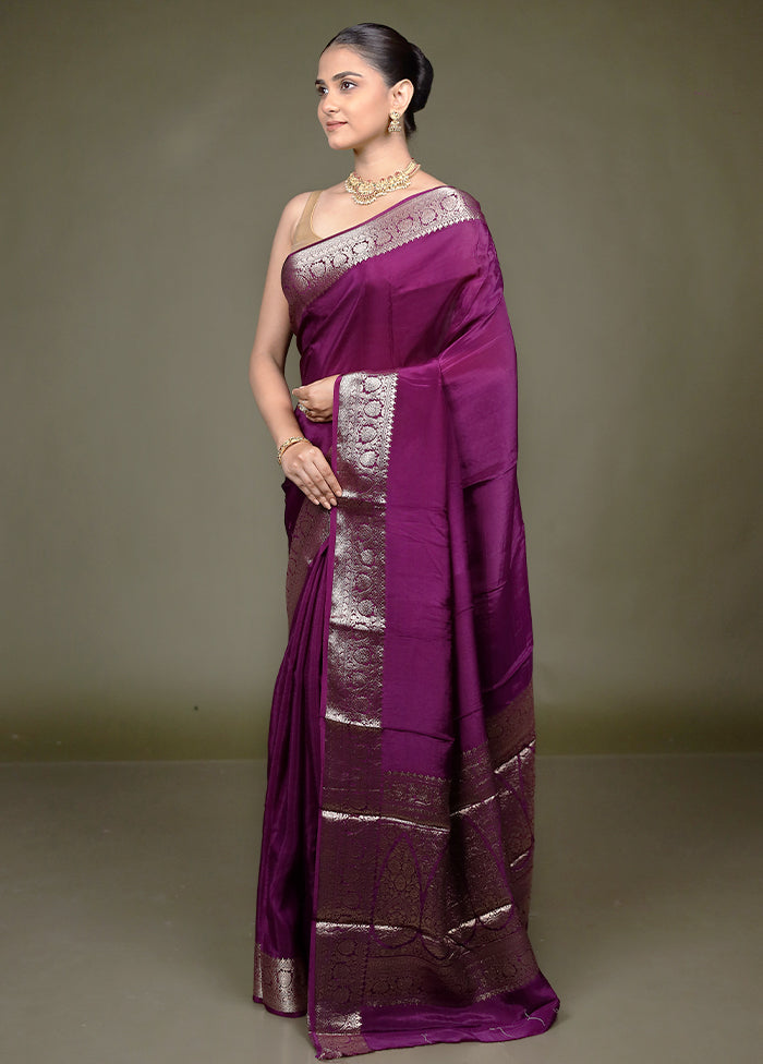 Purple Chiffon Silk Saree With Blouse Piece