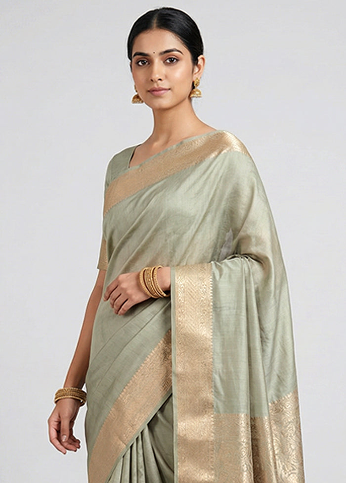 Grey Handloom Dupion Pure Silk Saree With Blouse Piece