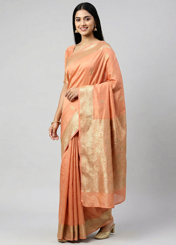 Orange Handloom Dupion Pure Silk Saree With Blouse Piece