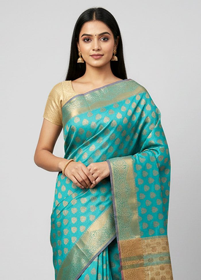 Green Dupion Silk Saree With Blouse Piece