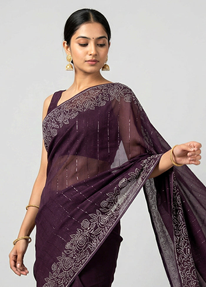Maroon Chiffon Silk Saree With Blouse Piece