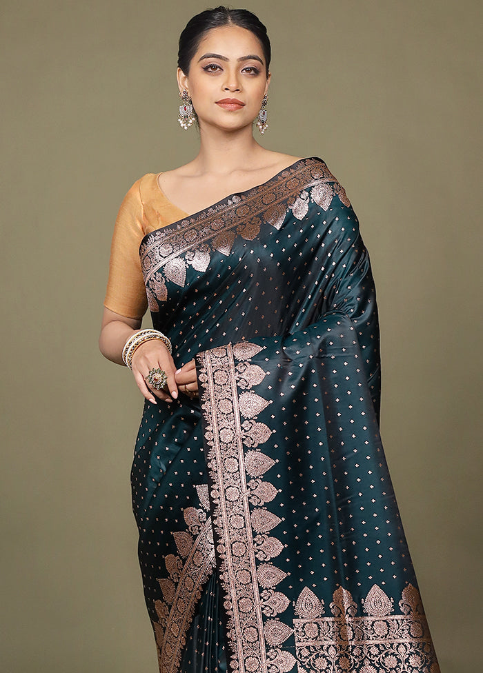 Green Banarasi Silk Saree With Blouse Piece