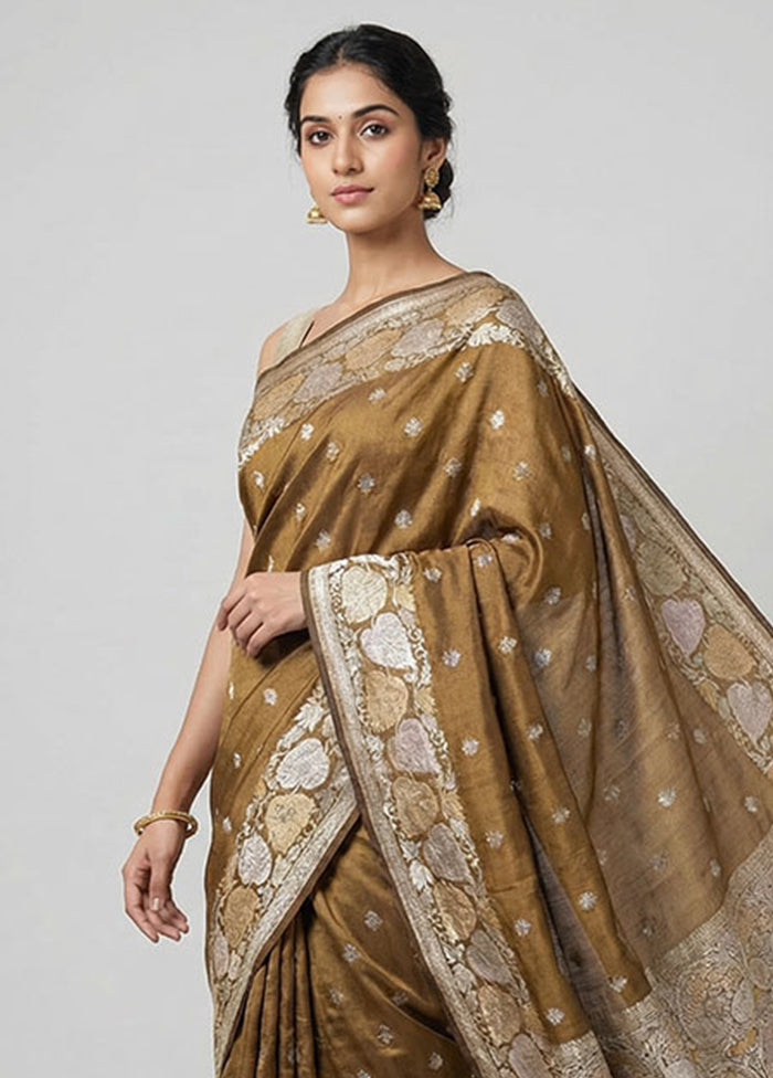 Brown Dupion Silk Saree With Blouse Piece