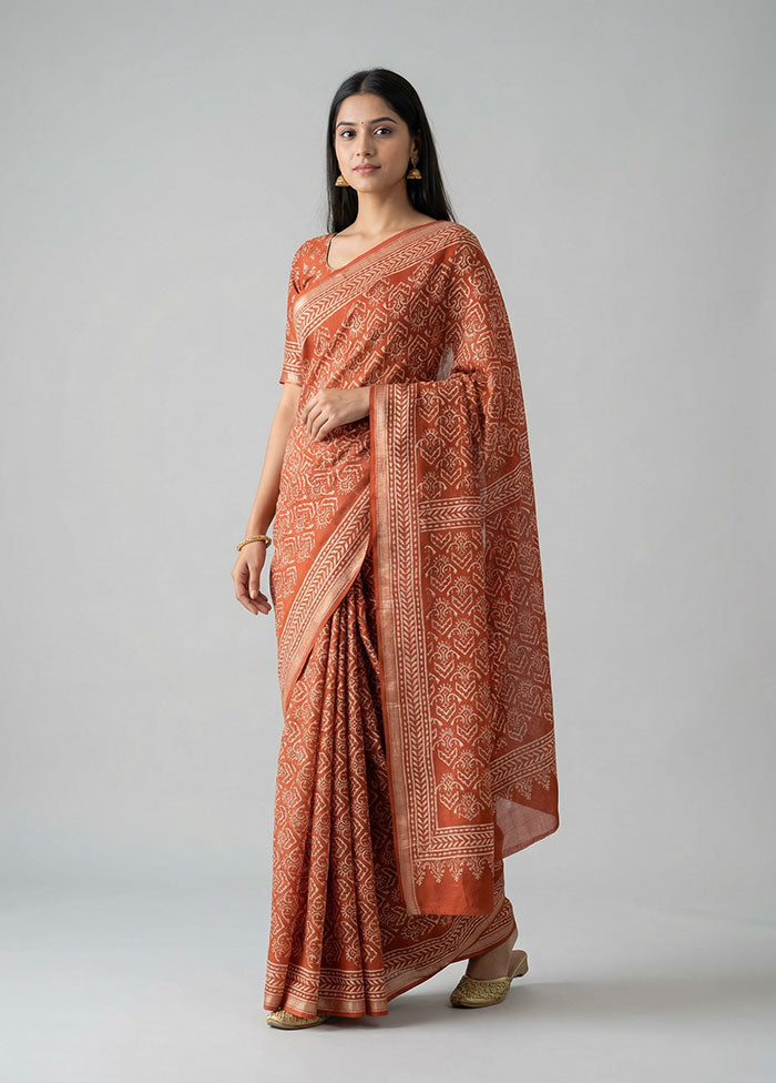 Red Printed Silk Saree Without Blouse Piece