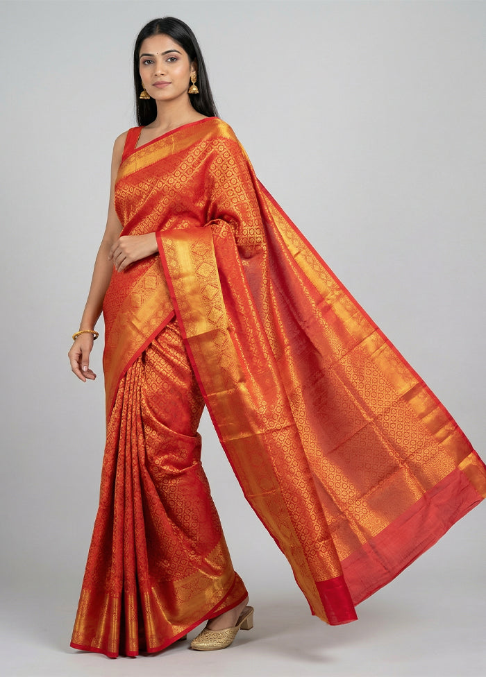 Red Kanjivaram Silk Saree With Blouse Piece