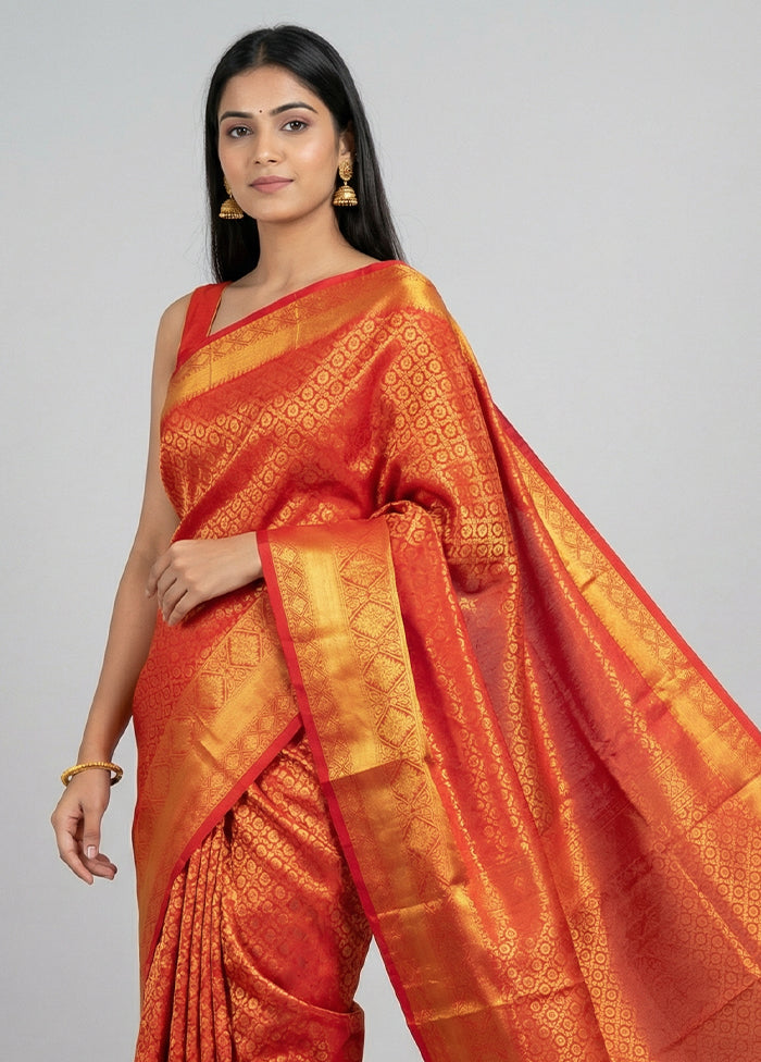 Red Kanjivaram Silk Saree With Blouse Piece