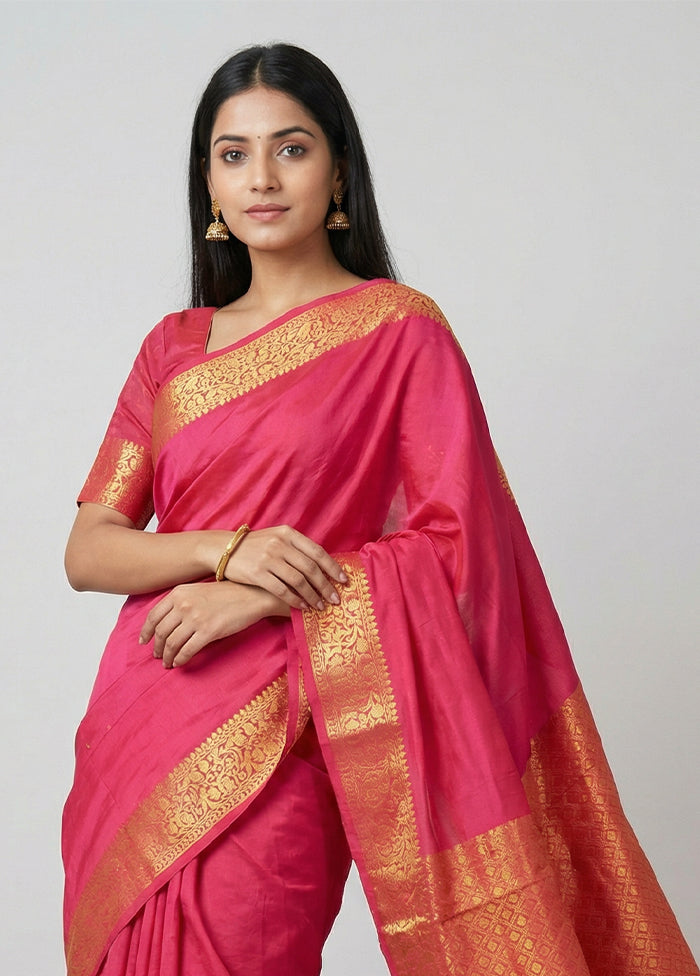 Pink Kanjivaram Silk Saree With Blouse Piece