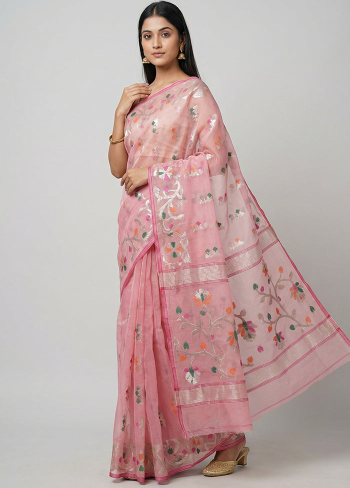 Pink Organza Saree With Blouse Piece