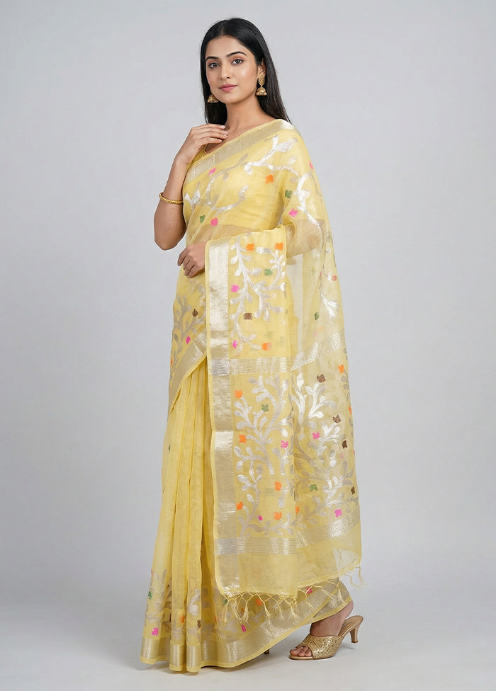 Cream Organza Saree With Blouse Piece