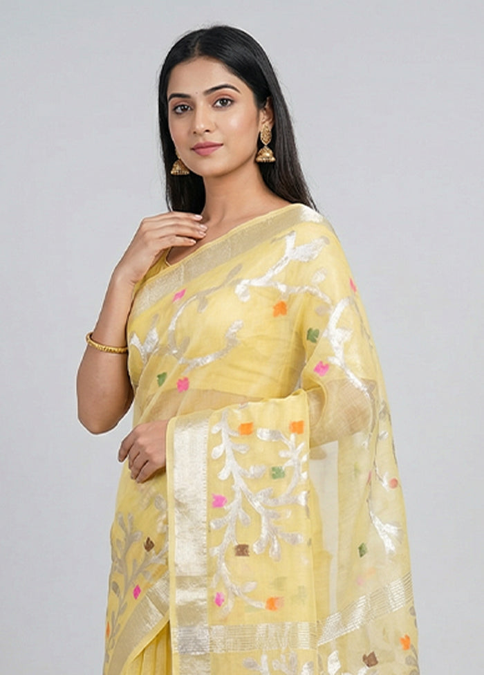 Cream Organza Saree With Blouse Piece