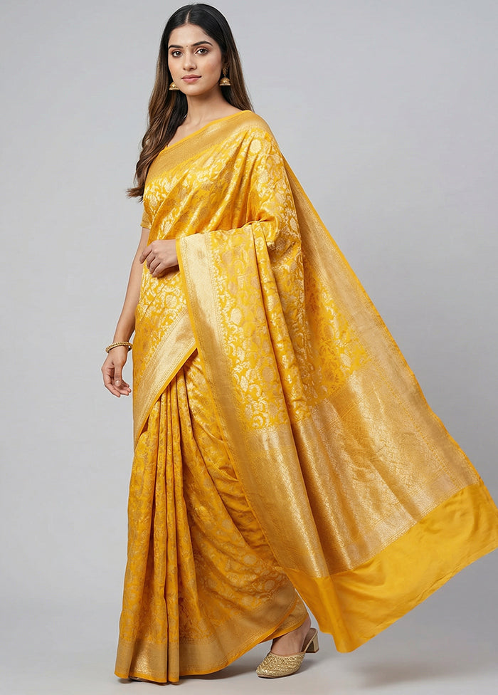 Yellow Handloom Kanchipuram Pure Silk Saree With Blouse Piece