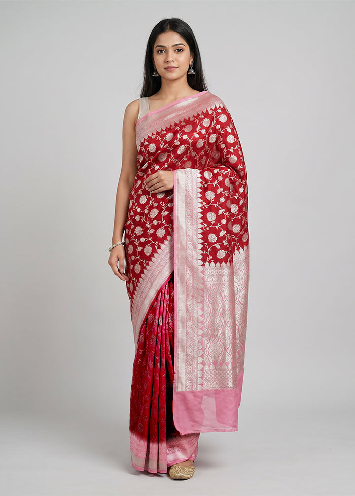 Maroon Handloom Pure Georgette Saree With Blouse Piece