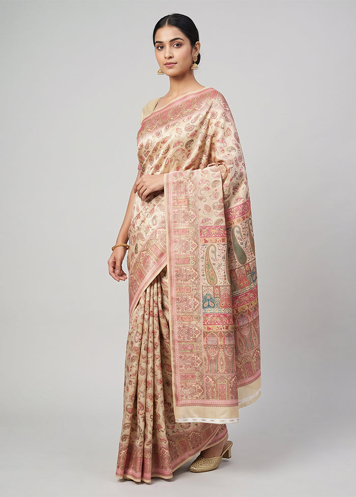 Cream Dupion Silk Saree With Blouse Piece