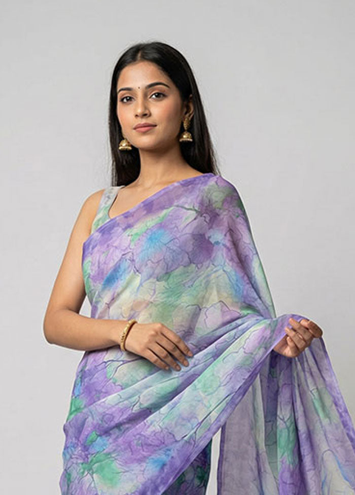 Purple Chiffon Silk Saree With Blouse Piece