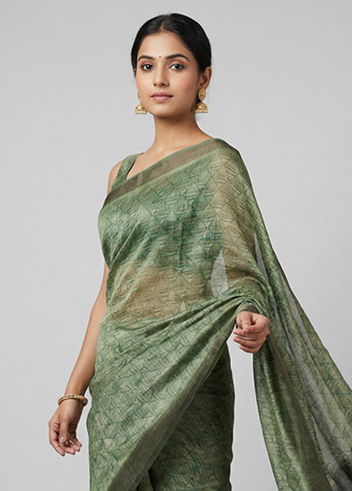 Green Chiffon Silk Saree With Blouse Piece