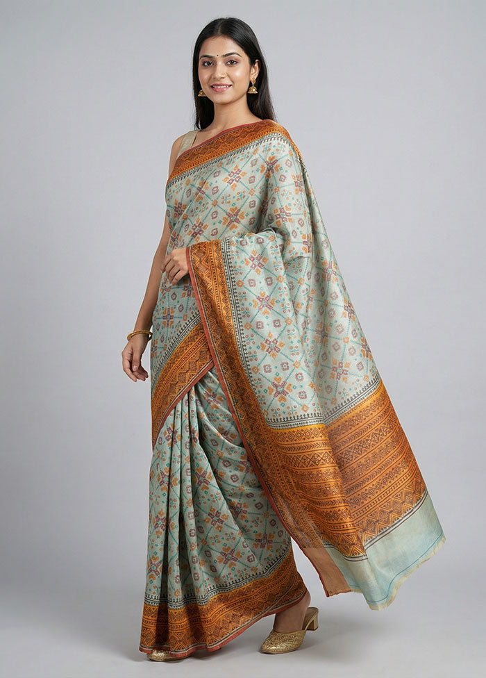 Green Dupion Silk Saree With Blouse Piece