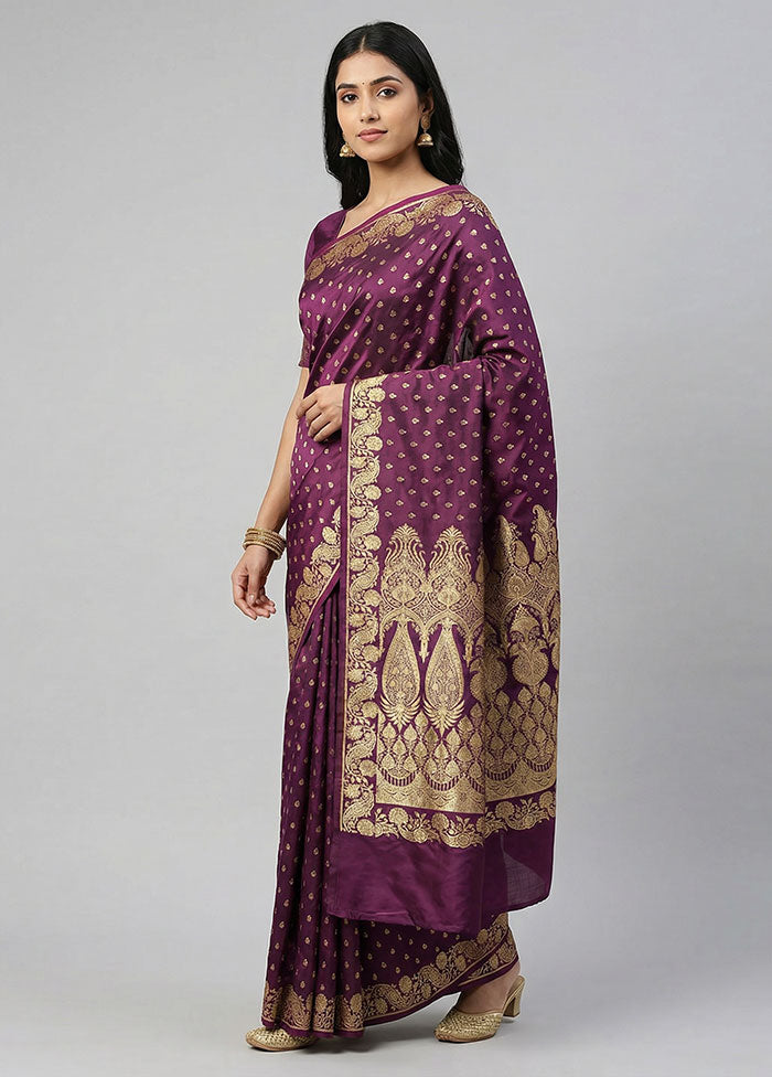 Purple Banarasi Silk Saree With Blouse Piece