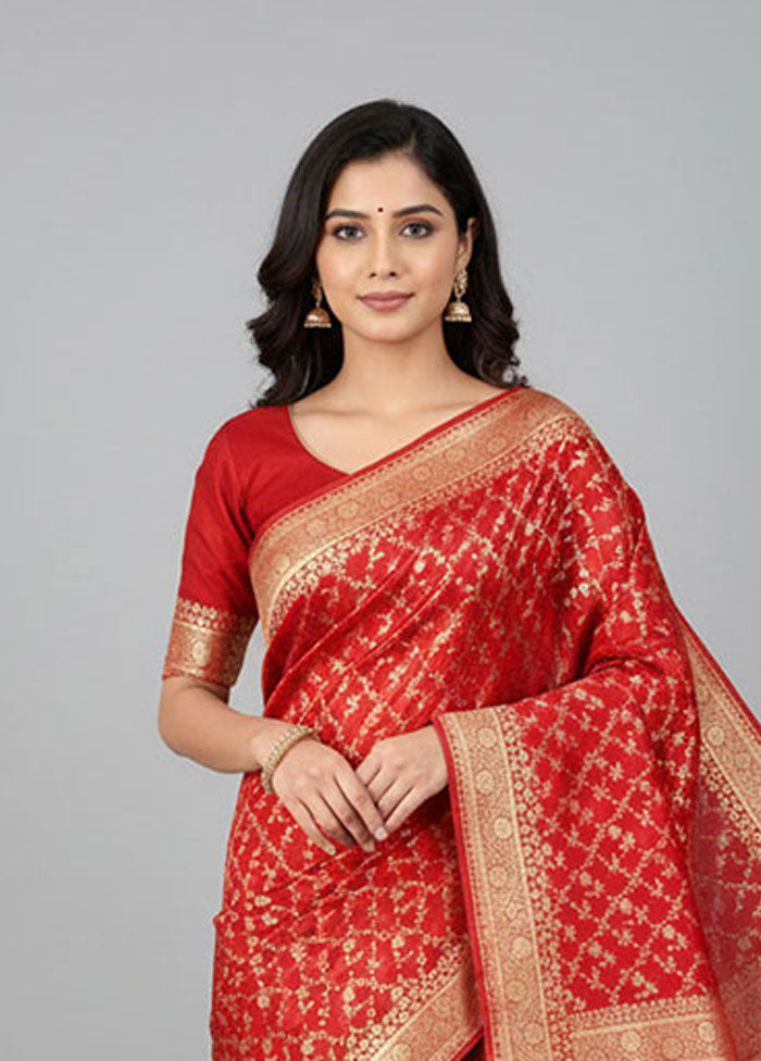 Red Banarasi Silk Saree With Blouse Piece