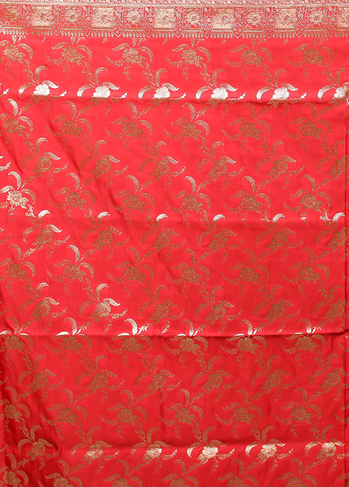 Red Banarasi Silk Saree With Blouse Piece
