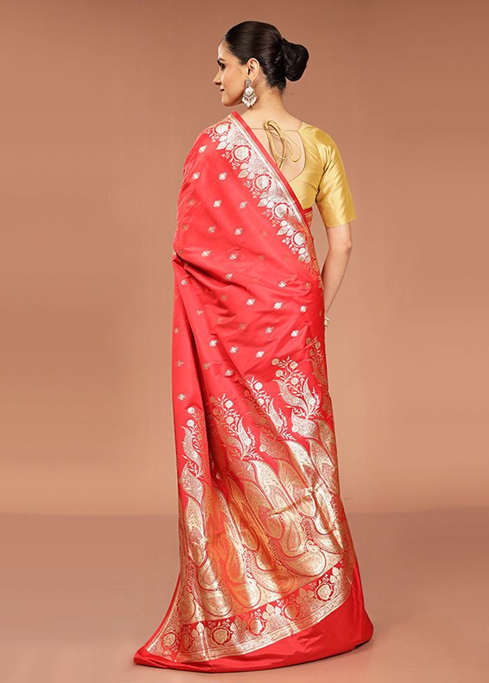 Red Banarasi Silk Saree With Blouse Piece