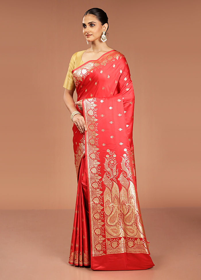 Red Banarasi Silk Saree With Blouse Piece