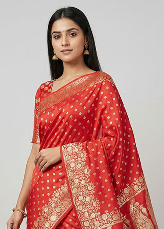 Red Banarasi Silk Saree With Blouse Piece