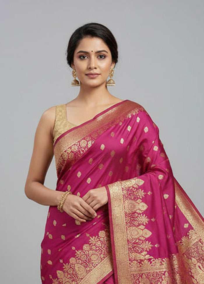 Purple Banarasi Silk Saree With Blouse Piece