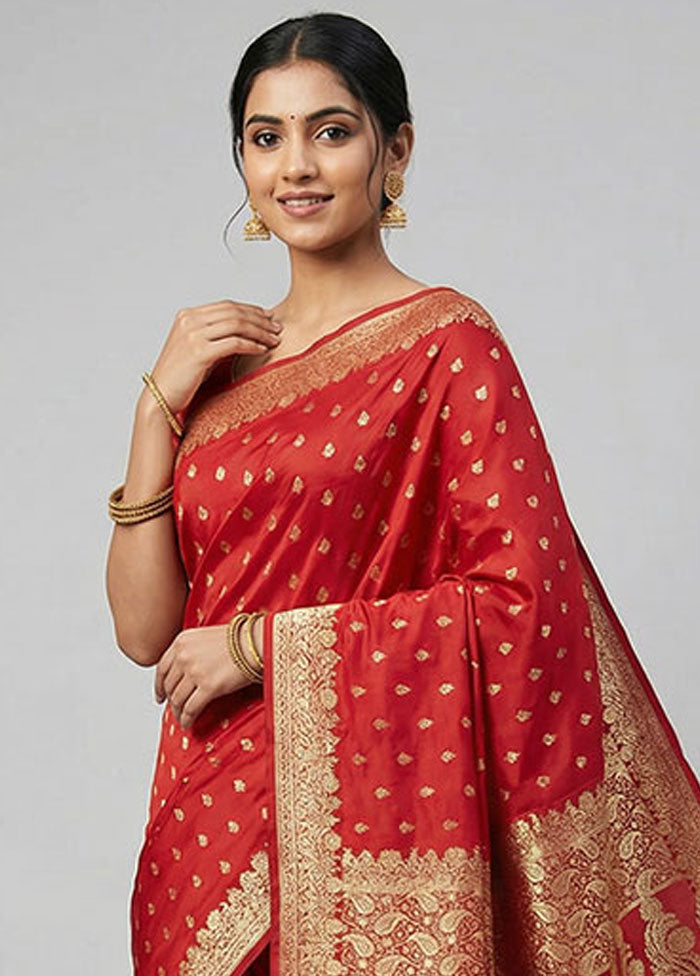 Maroon Banarasi Silk Saree With Blouse Piece