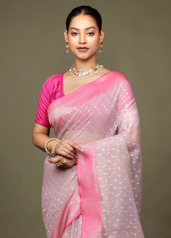 Pink Kora Silk Saree With Blouse Piece