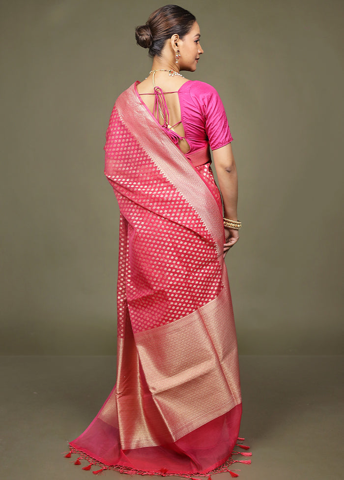 Pink Kora Silk Saree With Blouse Piece