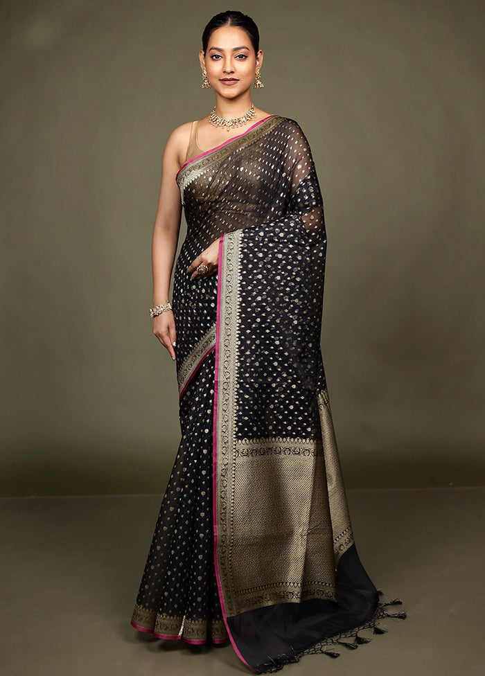 Black Kora Silk Saree With Blouse Piece