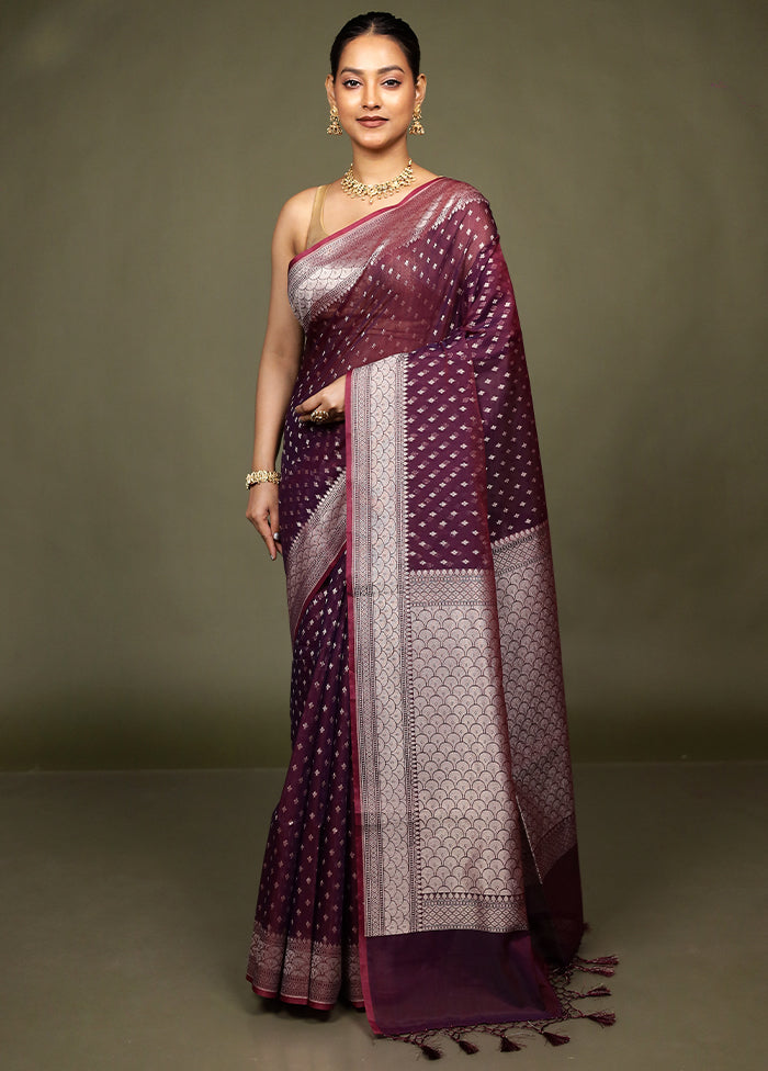 Maroon Kora Silk Saree With Blouse Piece