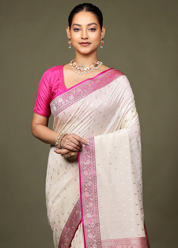 Cream Katan Silk Saree With Blouse Piece