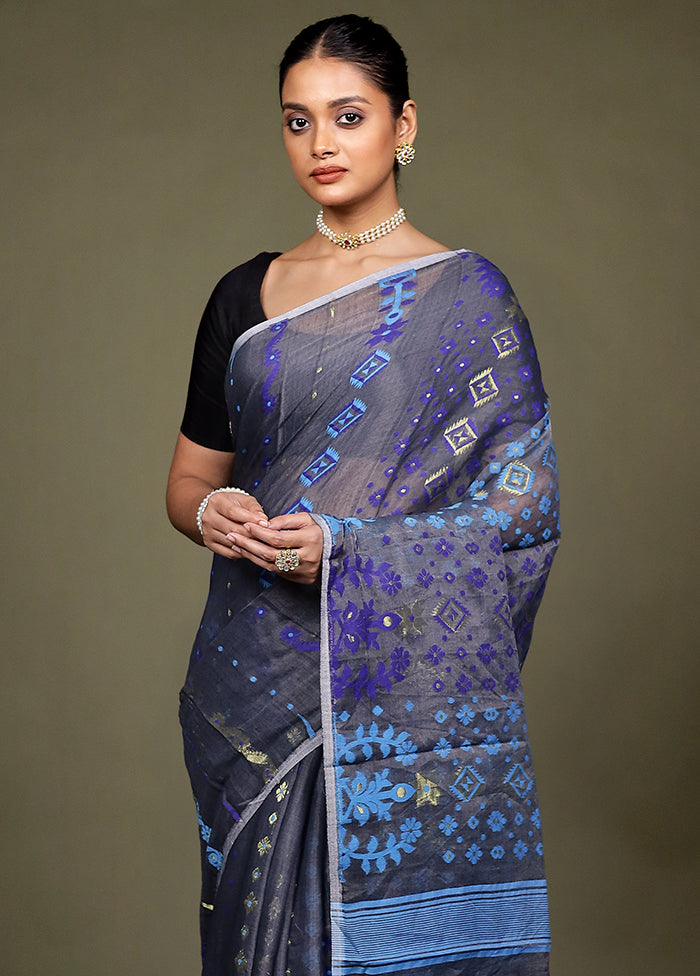 Black Tant Jamdani Saree Without Blouse Piece