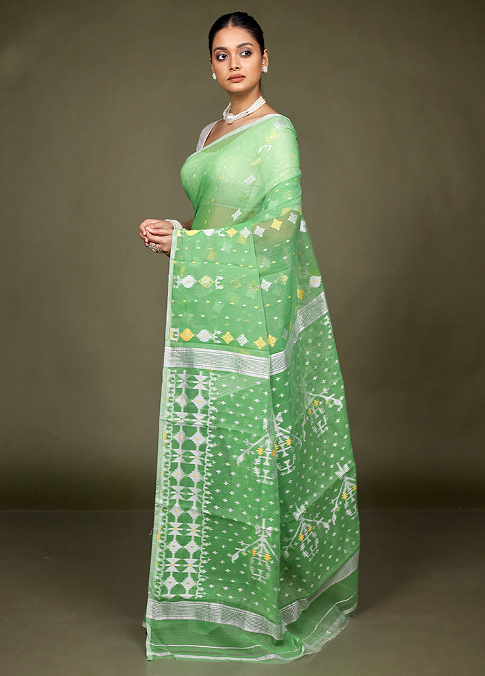 Green Tant Jamdani Saree Without Blouse Piece