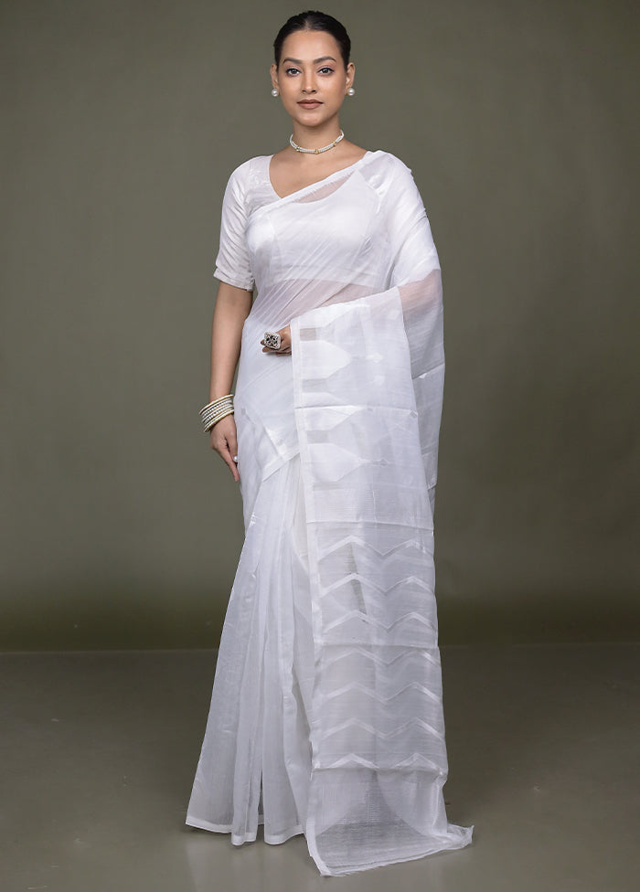White Jamdani Cotton Saree Without Blouse Piece