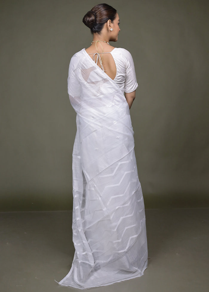 White Jamdani Cotton Saree Without Blouse Piece