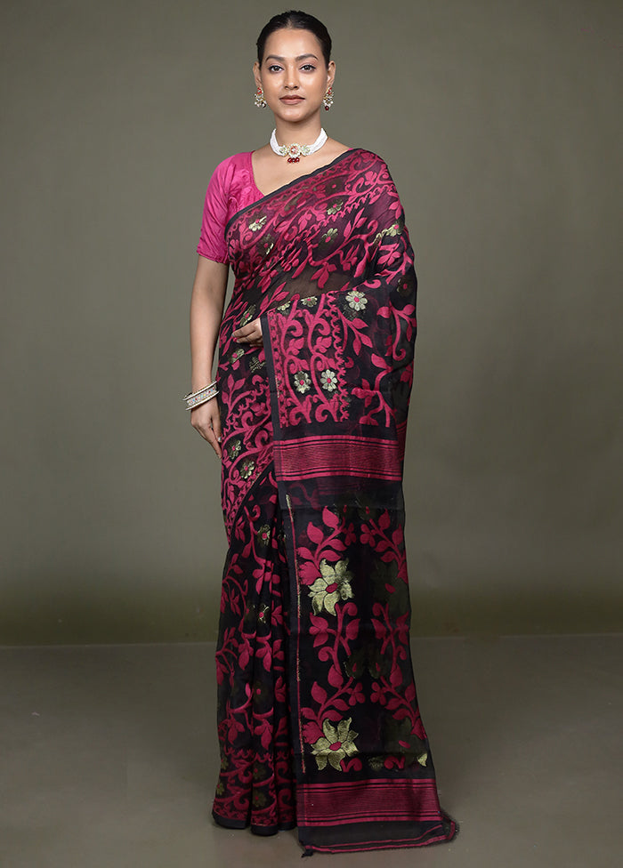 Black Jamdani Cotton Saree Without Blouse Piece