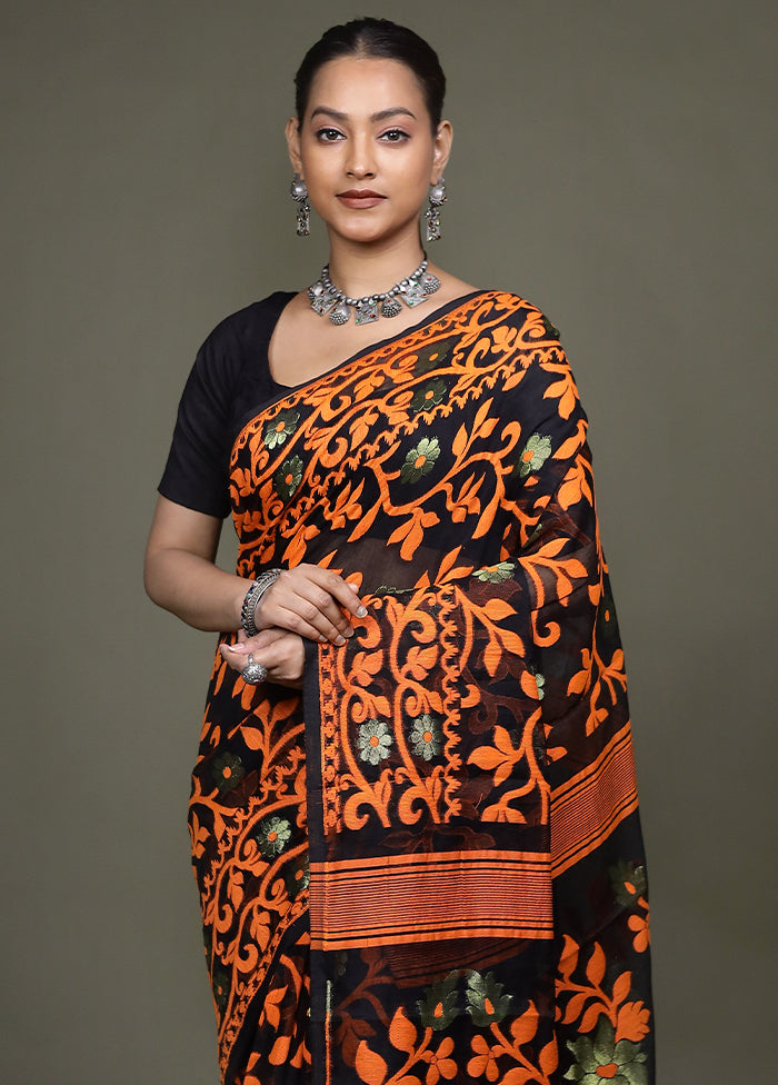 Black Jamdani Cotton Saree Without Blouse Piece